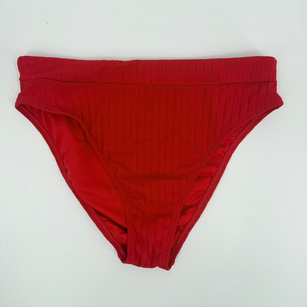 Unbranded Bikini Bottom High Waisted Ribbed Modern Women Size Medium Solid Red